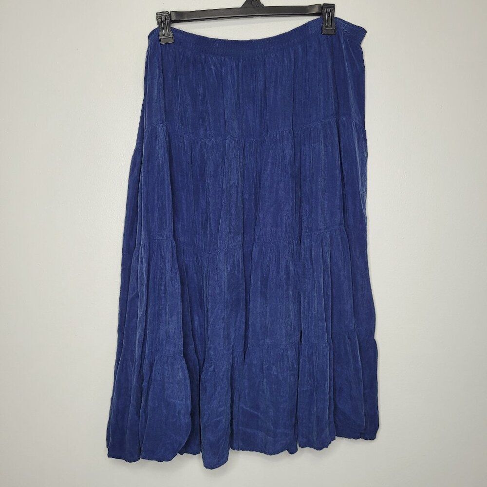 Vintage Koret blue tiered midi maxi full cottage skirt size medium - READ